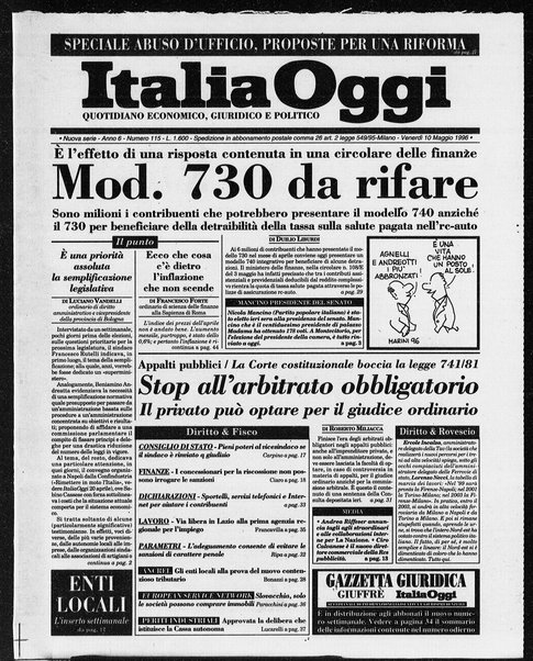 Italia oggi : quotidiano di economia finanza e politica